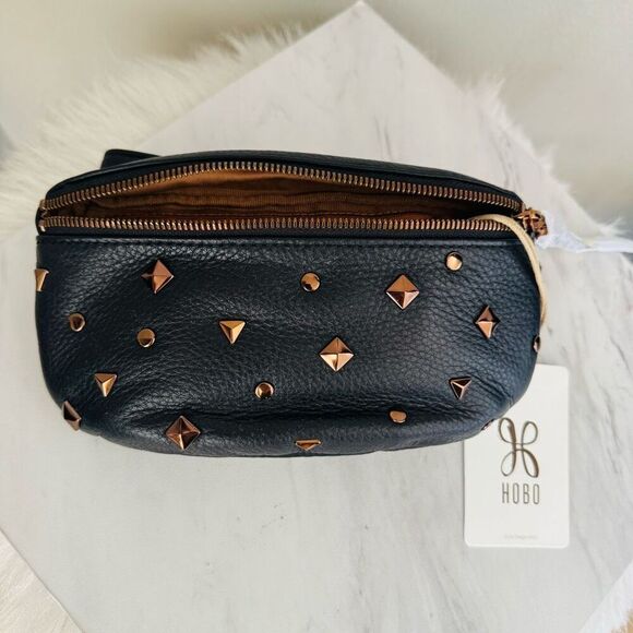 HOBO Fern Studded Leather Belt Bag Fanny Pack Crossbody, Black/Rose Gold NWT - Picture 10 of 15